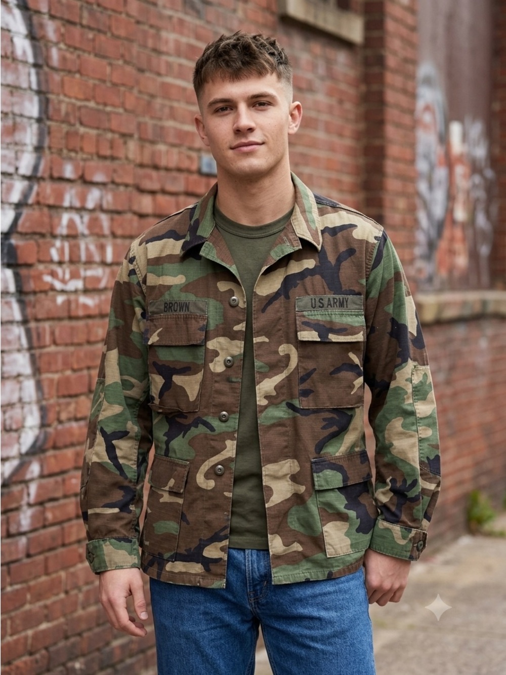 Vintage USGI BDU Uniform Set Large Short Woodland Camo M81 Shirt Jacket